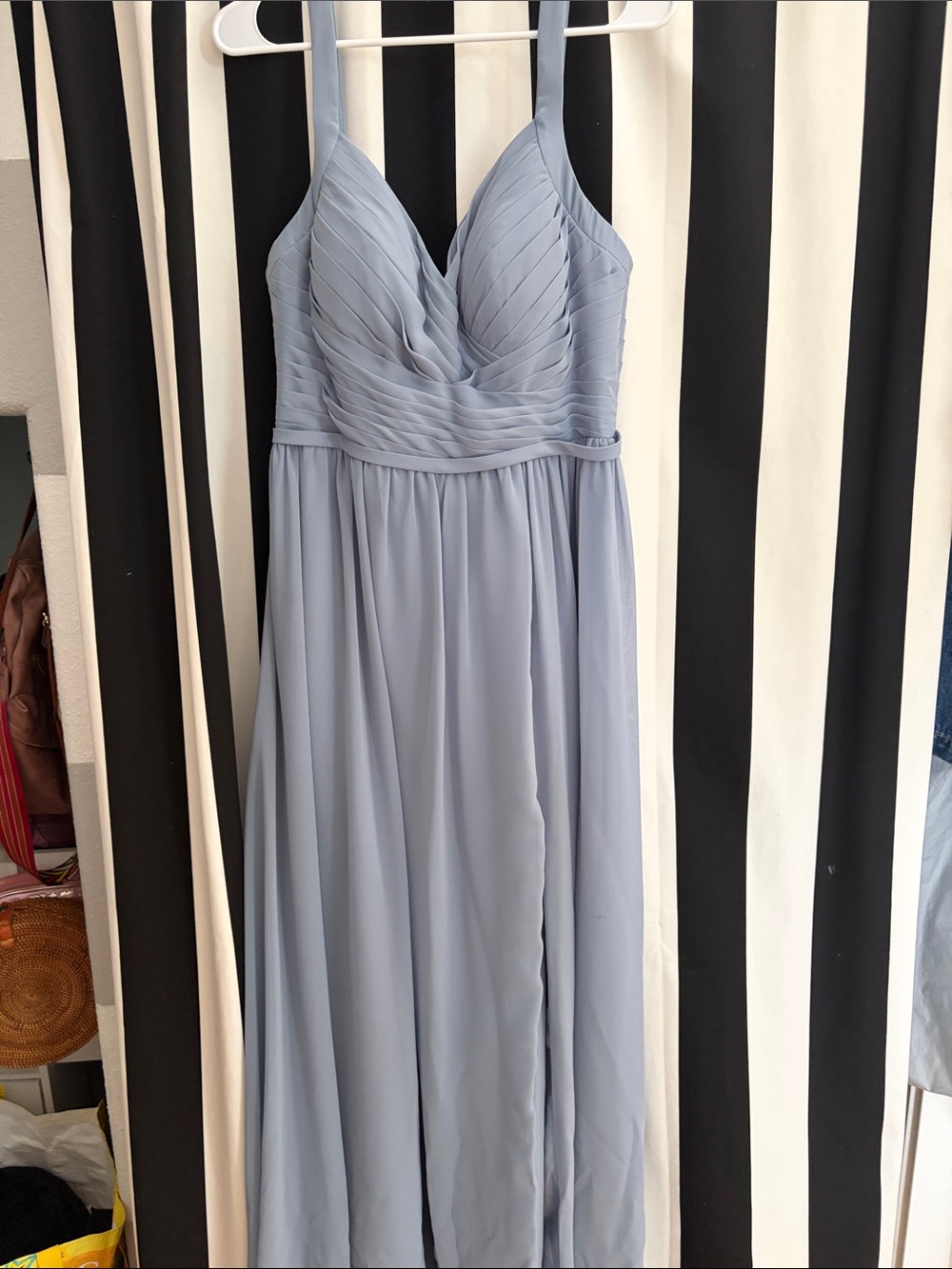 Blue Chiffon Dress with Pleated Bodice